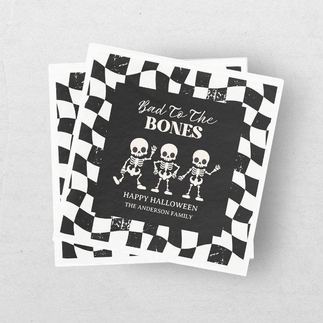 Retro Chequerboard Bad To The Bones Halloween Napkin (Creator Uploaded)