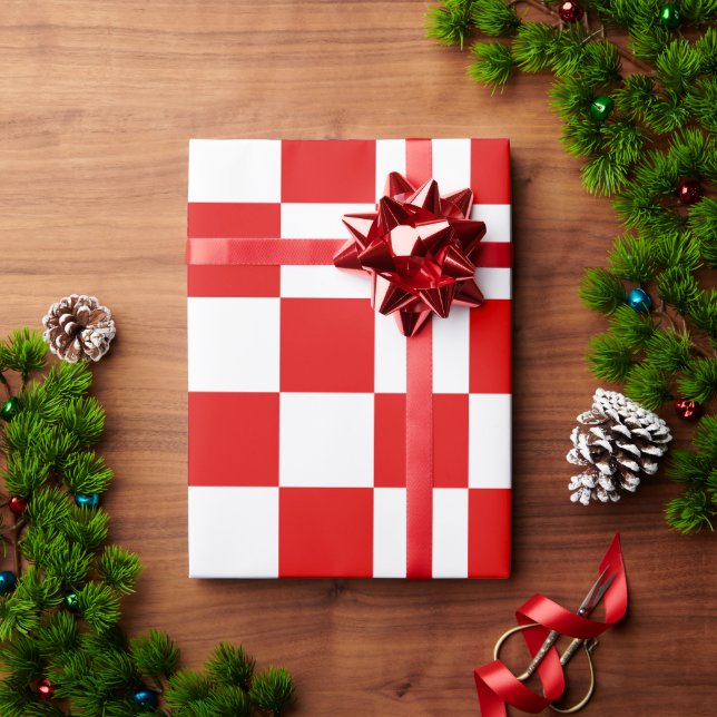 Retro Chequerboard Chequered Board Red Christmas  Wrapping Paper (Holiday Gift)
