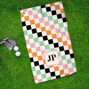 Retro Chequerboard Monogram Golf Gift Towel