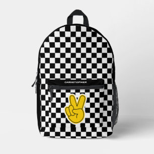 Retro Chequerboard Peace Sign Printed Backpack