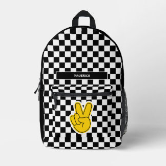 Retro Chequerboard Peace Sign  Printed Backpack