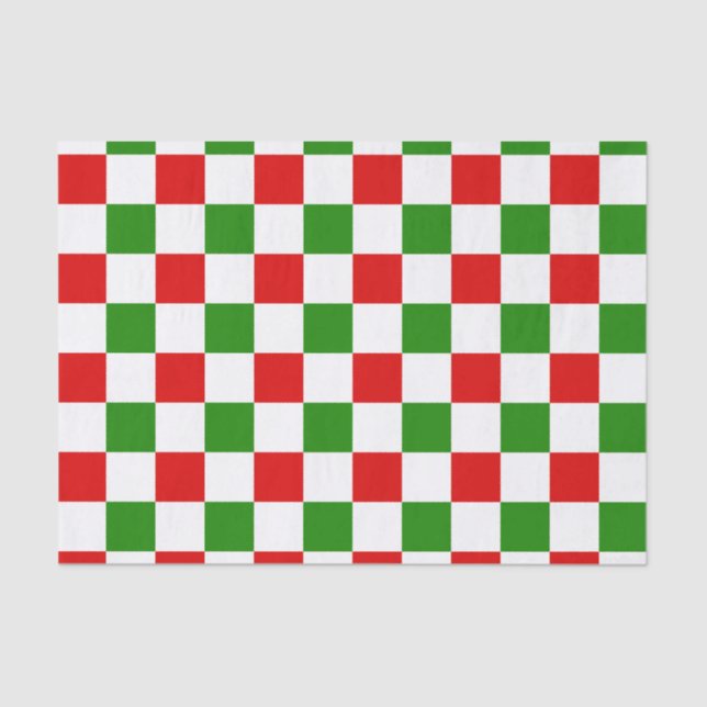Retro Chequerboard Red and Green Christmas  Tissue Paper (Front)