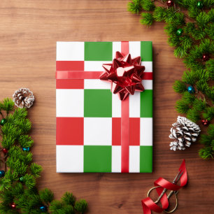 Retro Chequerboard Red and Green Christmas  Wrapping Paper