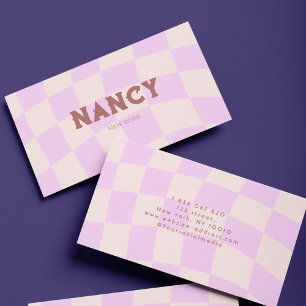 Retro Chequerboard Swirl Pink Business Card
