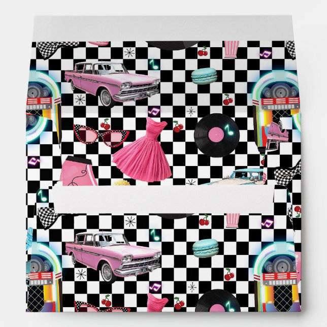 Retro Chequered 50's Fifties Theme Birthday Party Envelopes (Back (Bottom))