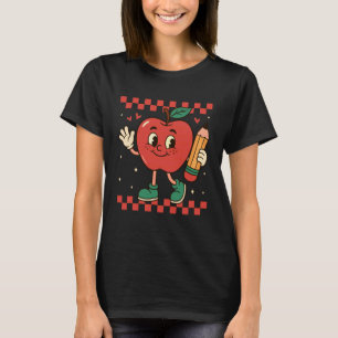 Retro Chequered Apple Teacher Pencil Cute T-Shirt