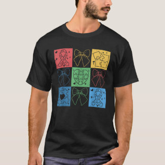 Retro Chequered Autism Awareness Month Coquette Bo T-Shirt