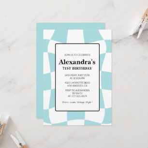 Retro Chequered Blue 71st birthday invitations 