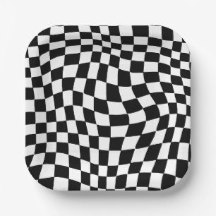 Retro Chequered Boy Birthday Party Paper Plates