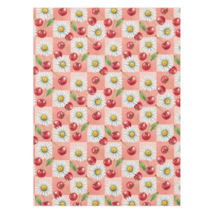 Retro Chequered Cherries and Daisys Tablecloth