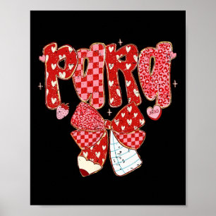 Retro Chequered Coquette Bow Pencil Para Teacher V Poster