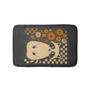 Retro Chequered Halloween Racoon Bath Mat