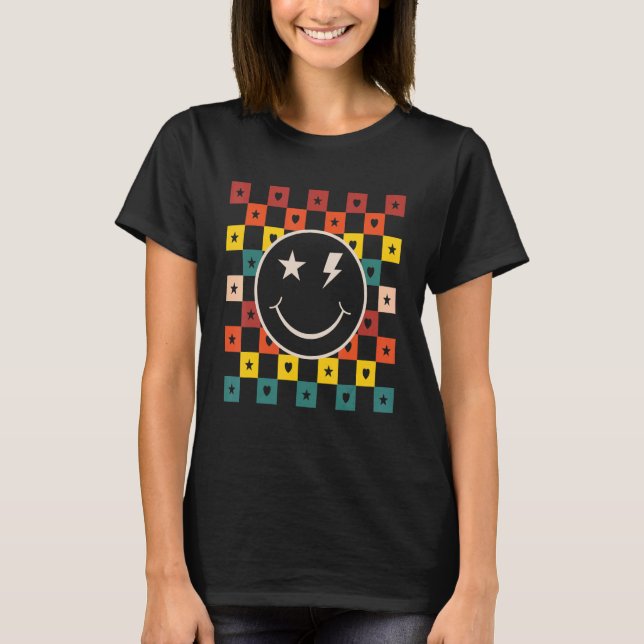Retro Chequered Happy Smiling Face  1 T-Shirt (Front)