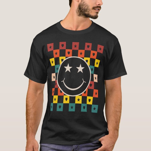 Retro Chequered Happy Smiling Face   T-Shirt (Front)