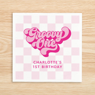 Retro Chequered Hot Pink Groovy One Napkin
