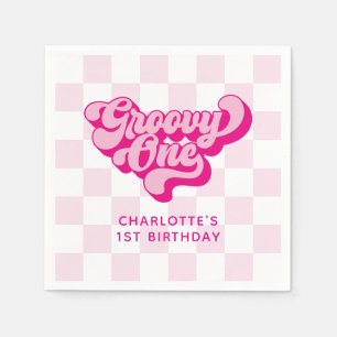 Retro Chequered Hot Pink Groovy One Napkin