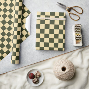 Retro Chequered in Olive Green and Cream Wrapping Paper