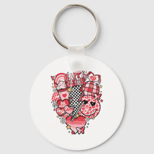 Retro Chequered Lightning Bolt Happy Valentine Wom Key Ring