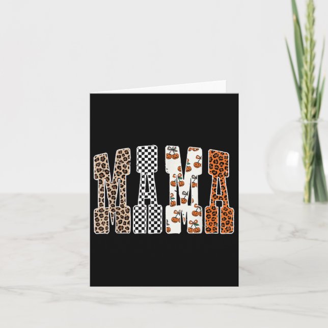 Retro Chequered Mama Pumpkin Leopard Fall Autumn H Card (Front)