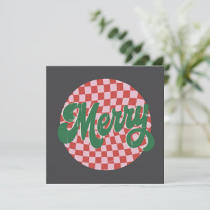 Retro Chequered Merry Christmas  Holiday Card