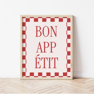 Retro Chequered Pattern 'Bon Appétit' Kitchen Poster