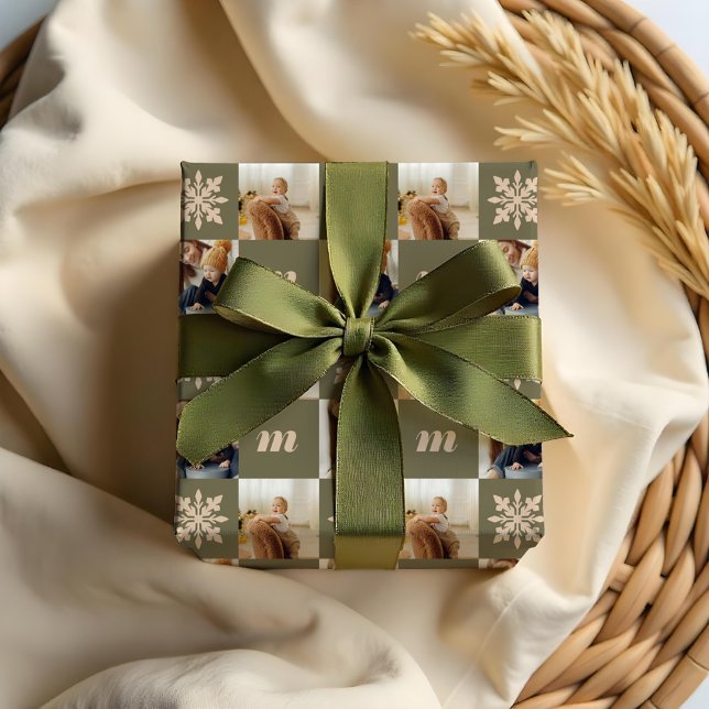 Retro  Chequered Pattern Custom Photo Monogram Wrapping Paper (Retro Chequered Pattern Custom Photo Monogram Wrapping Paper)
