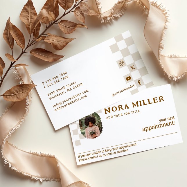 Retro Chequered Pattern Photo Business Appointment Card (Retro Checkered Pattern Photo Business Appointment Card)