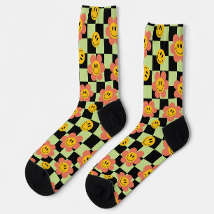 Retro Chequered Pattern Socks