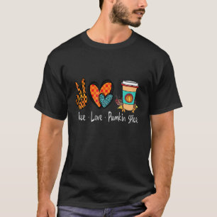 Retro Chequered Peace Love Pumpkin Spice Fall Seas T-Shirt