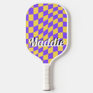 Retro Chequered Script Name Pickleball Paddle