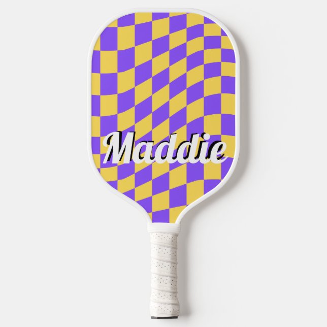 Retro Chequered Script Name Pickleball Paddle (Front)