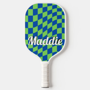Retro Chequered Script Name Pickleball Paddle