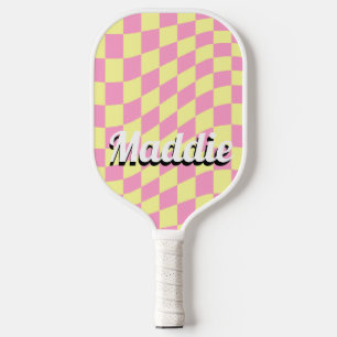 Retro Chequered Script Name Pickleball Paddle