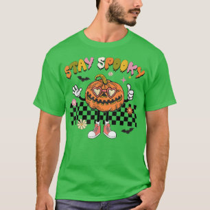 Retro Chequered Spooky Pumpkin Funny Halloween T-Shirt