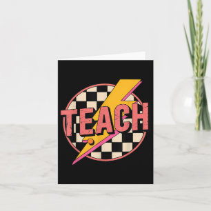 Retro Chequered Teach Pencil Lightning Bolt Back T Card