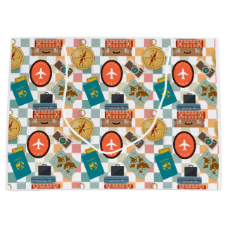 Retro Chequered Vacation Travel Themed Large Gift Bag