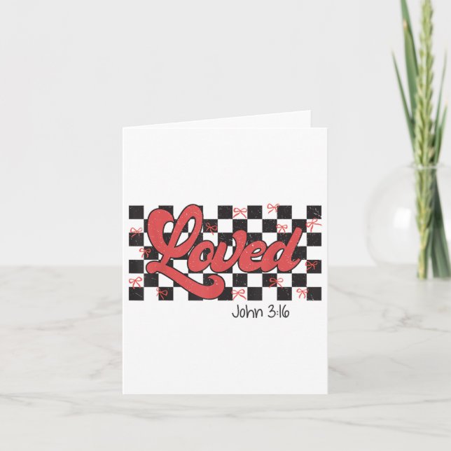 Retro Chequered Varsity Christian Valentines Loved Card (Front)
