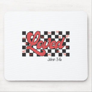 Retro Chequered Varsity Christian Valentines Loved Mouse Pad