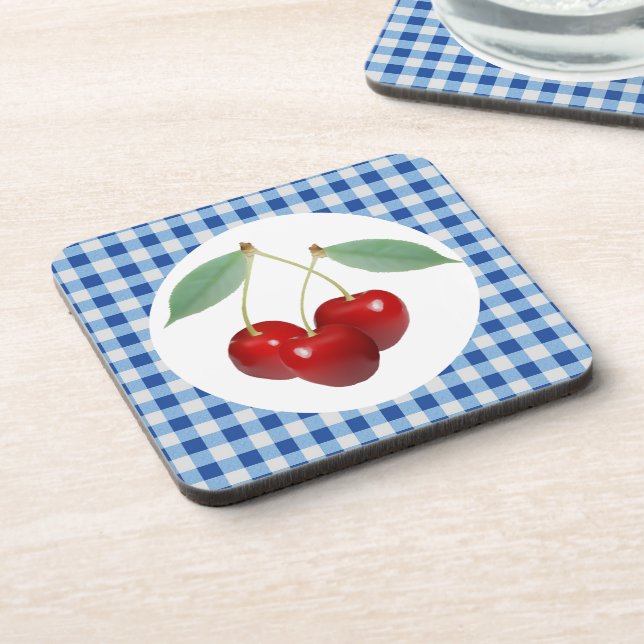 Retro Cherries Cork Coasters (Left Side)