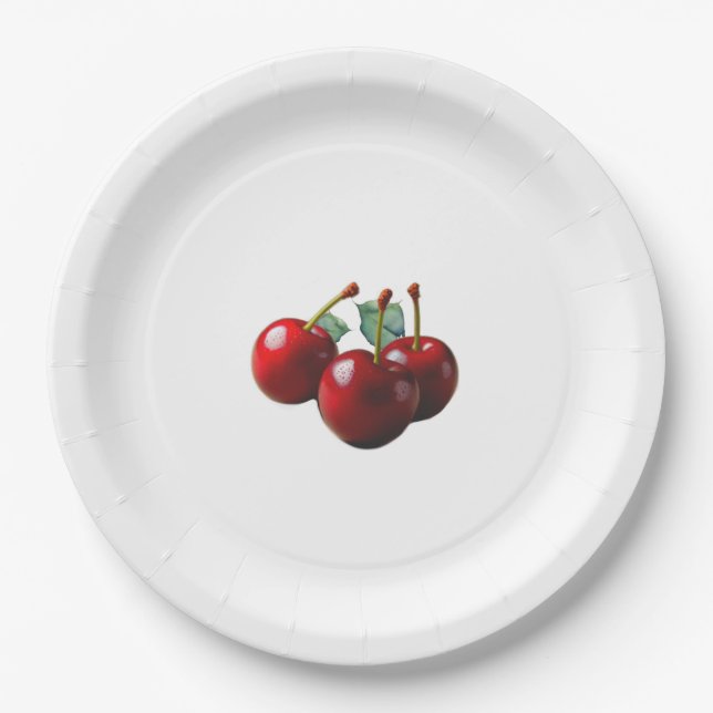 Retro Cherries fresh picked  Paper Plate (Front)