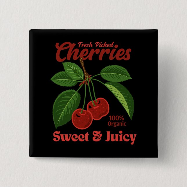Retro Cherries Fruit Commercial Graphic Art Style 15 Cm Square Badge (Front)
