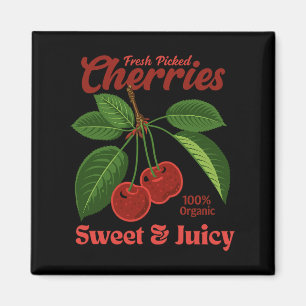 Retro Cherries Fruit Commercial Graphic Art Style Magnet