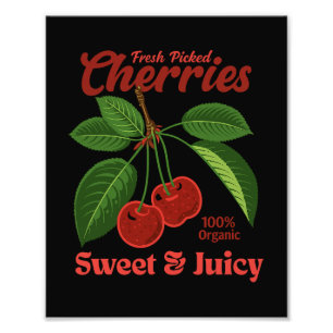 Retro Cherries Fruit Commercial Graphic Art Style Photo Print