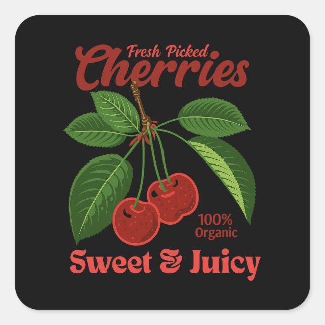 Retro Cherries Fruit Commercial Graphic Art Style Square Sticker (Front)
