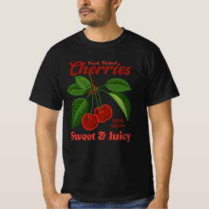 Retro Cherries Fruit Commercial Graphic Art Style T-Shirt