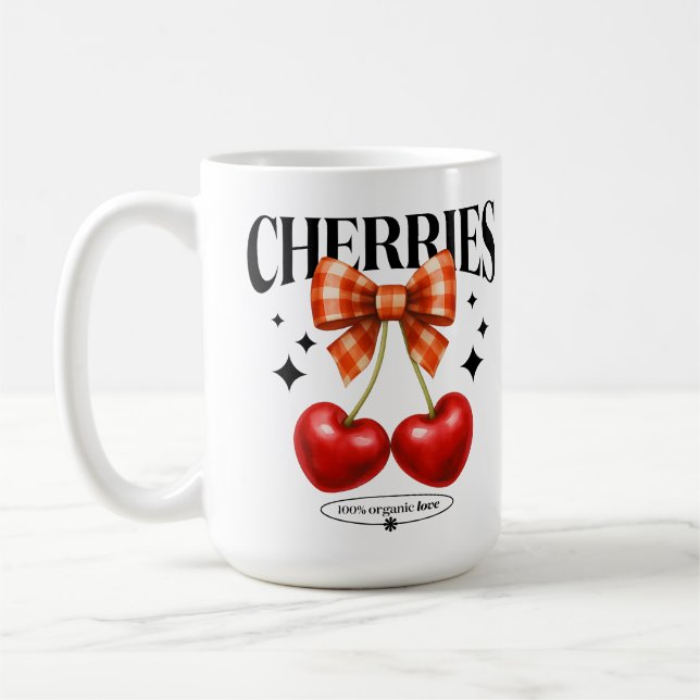 Retro Cherries Gingham Bow Coquette Graphic Mug (Left)