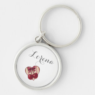 Retro Cherries Heart Design with Bow Cute Vintage Key Ring
