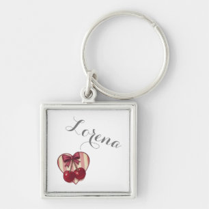 Retro Cherries Heart Design with Bow Cute Vintage Key Ring
