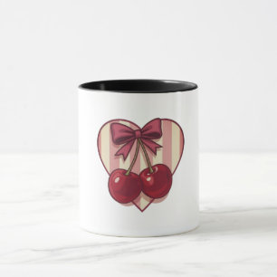 Retro Cherries Heart Design with Bow Cute Vintage Mug