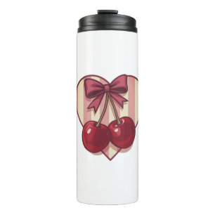 Retro Cherries Heart Design with Bow Cute Vintage Thermal Tumbler